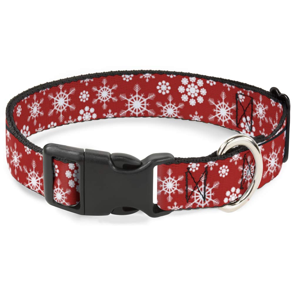 Buckle-Down 18-32 Snowflakes Red/White Plastic Clip Collar, Wide Large