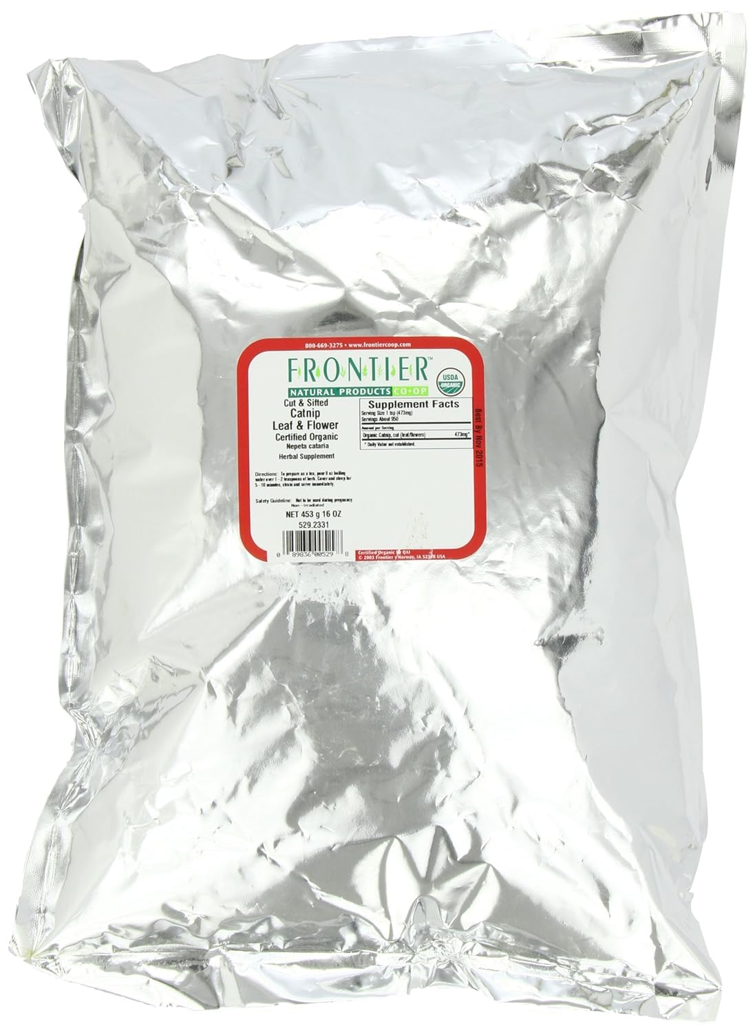 Frontier Co-op Organic Catnip, 1-Pound Bulk, Loved By Cats & Gardeners, Popular Tea Blend, Organic, Kosher