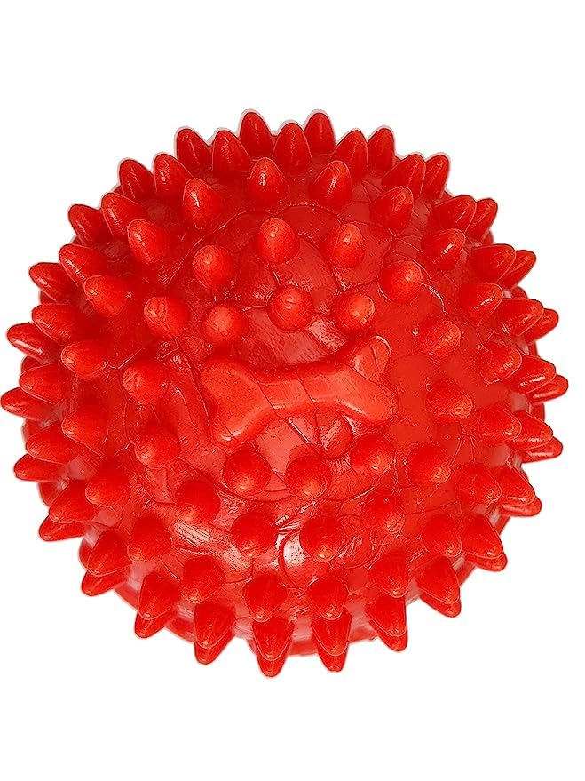 Rvpaws Natural Non Toxic Spiky Strong And Extra Durable Teething Ball Chew And Fetch Toy For Dogs Puppy And Breeds (Red)