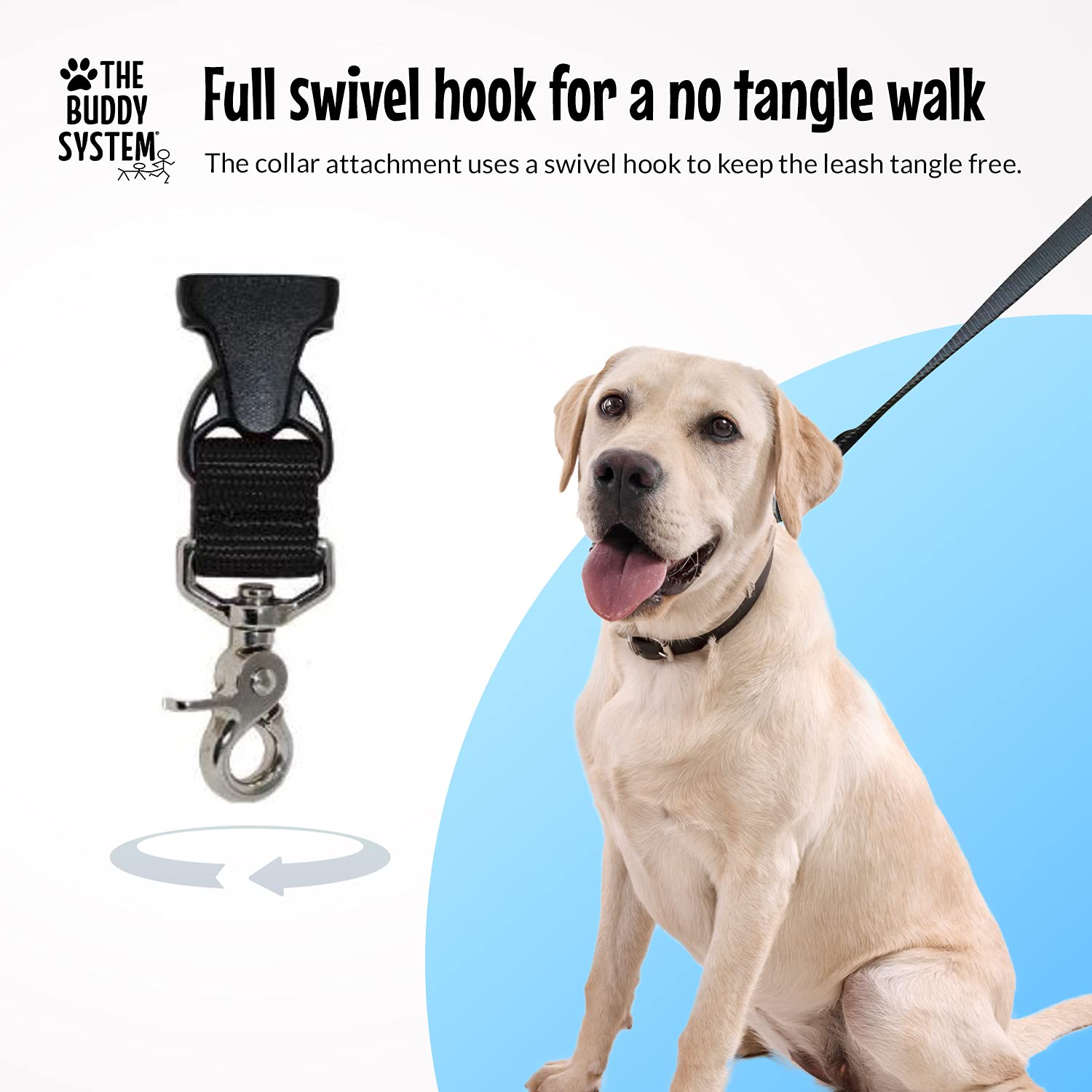 The Buddy System Adjustable Hands Free Dog Leash, Hand-Free Leash For Running, Jogging, Walking, Hiking And Training Service Dogs, Versatile All Dog Sizes - Made In Usa - Regular, Black