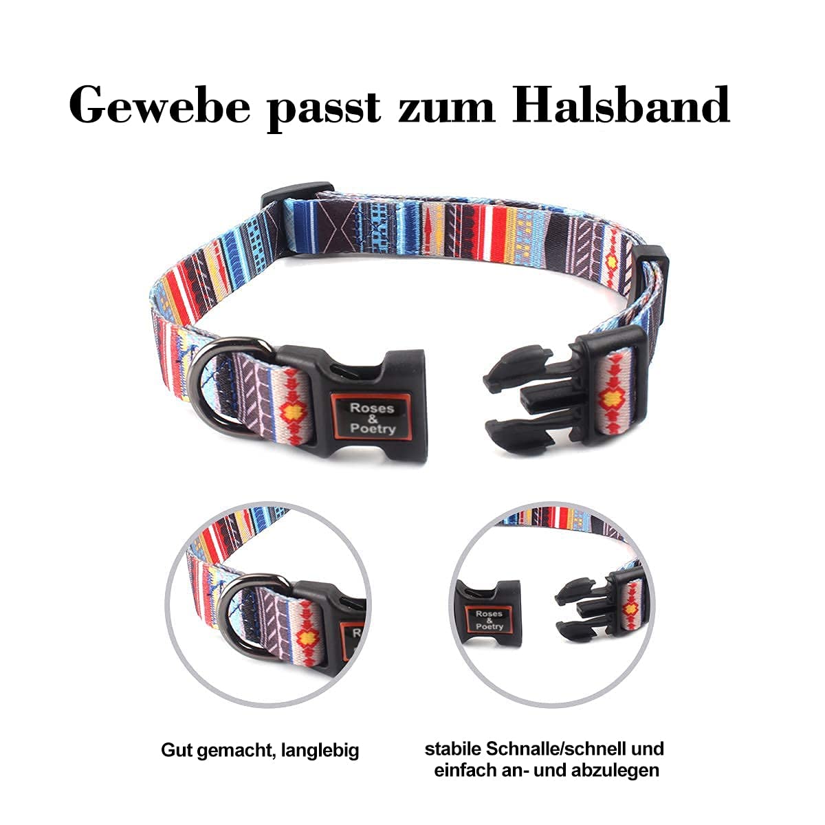 Roses&Poetry Dog Collar With Colourful Stripe Patterns, Adjustable Durable Puppy Collars For Small Medium Large Dogs (Stripe-L)