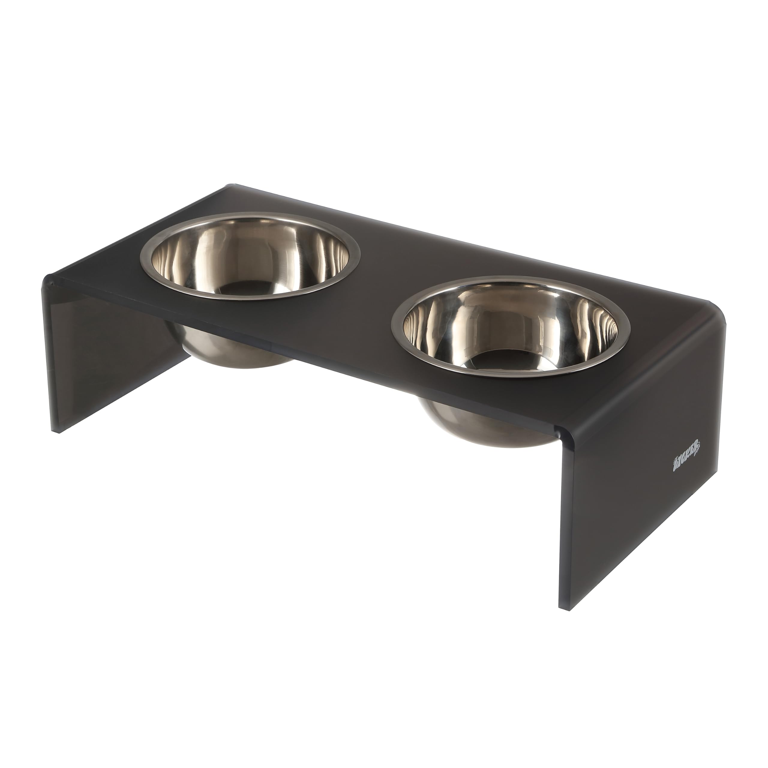 The LICKER Store DBL2000J Keaton 5 Small/Medium Modern Acrylic Rectangular Elevated Pet Feeder with 20oz 2-Stainless Steel Bowls