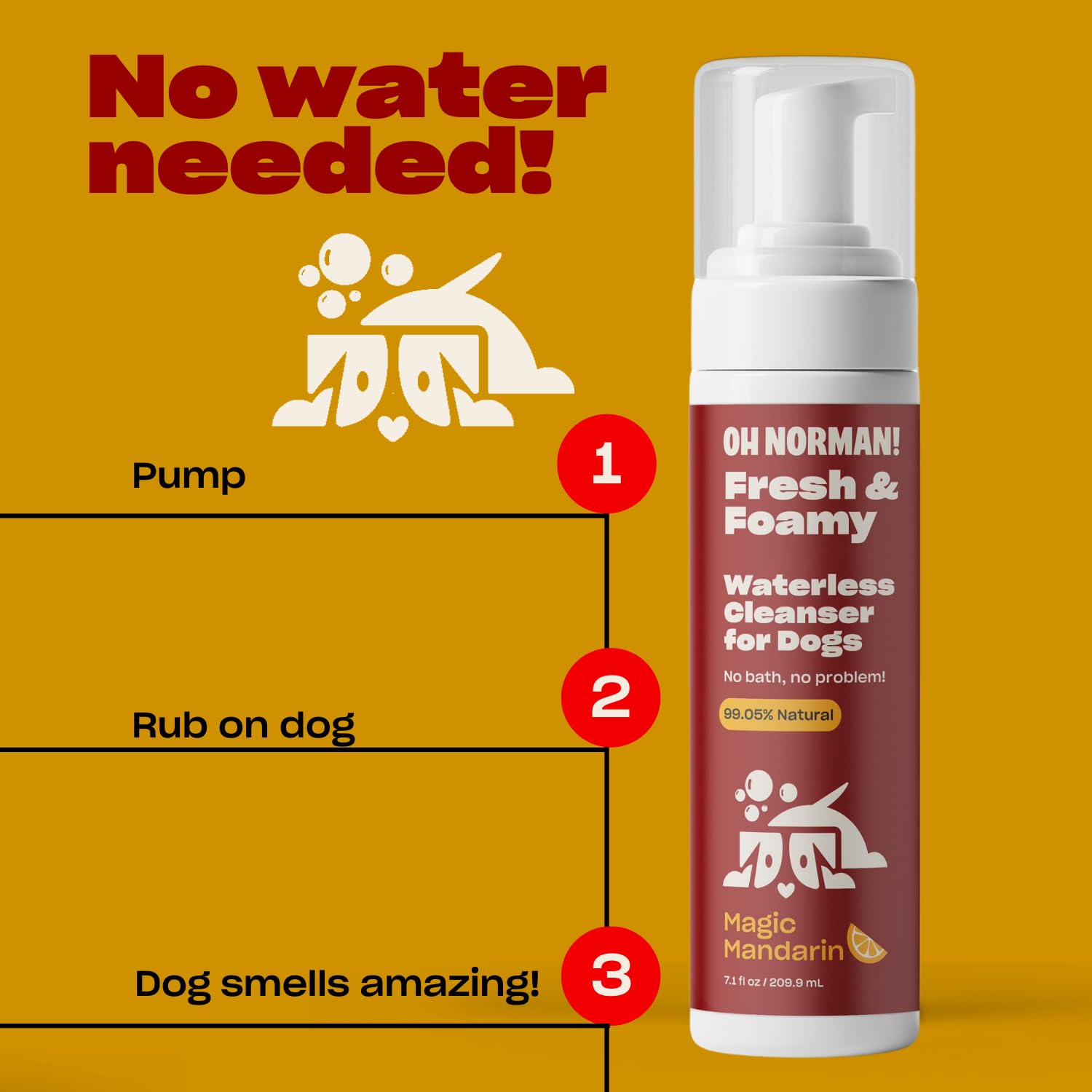 OH NORMAN! Dry Shampoo for Dogs - Hypoallergenic Magic Mandarin Scent, 7.1 Fl Oz, Cruelty-Free, Waterless, Model NORM2311G03