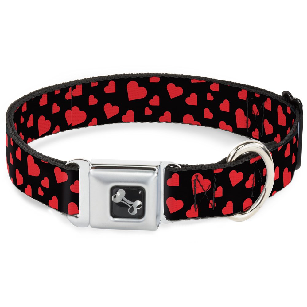 Buckle-Down Dc-W33419-Wl Seatbelt Dog Collar, Wide Large, Hearts Scattered Black/Red
