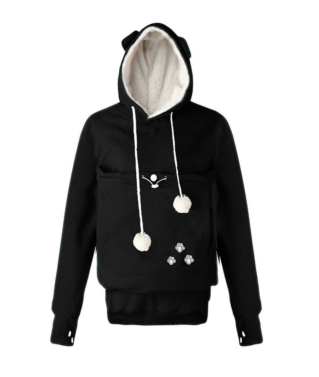 Unisex Big Pouch Hoodie Long Sleeve Pet Dog Holder Carrier Sweatshirt (X-Large, Black-Fleece)