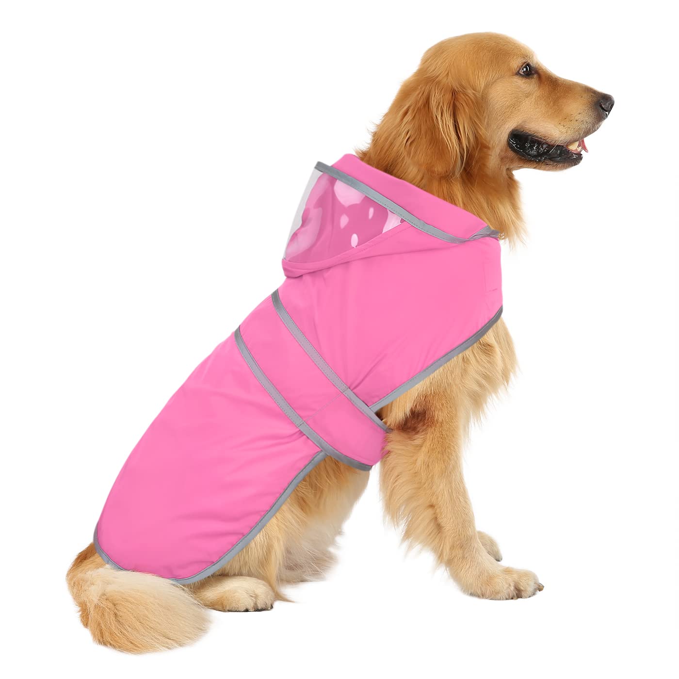 Hde Dog Raincoat With Clear Hood Rain Jacket Poncho For Small Medium Large Dogs Pink - 3Xl