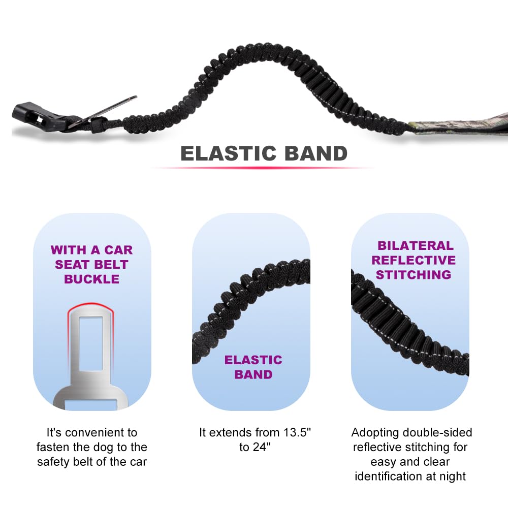 TSPRO Hands Free Dog Leash for Walking Running with Safety Car Seat Belt Shock Absorbing Bungee Leash with Padded Handle (Black)