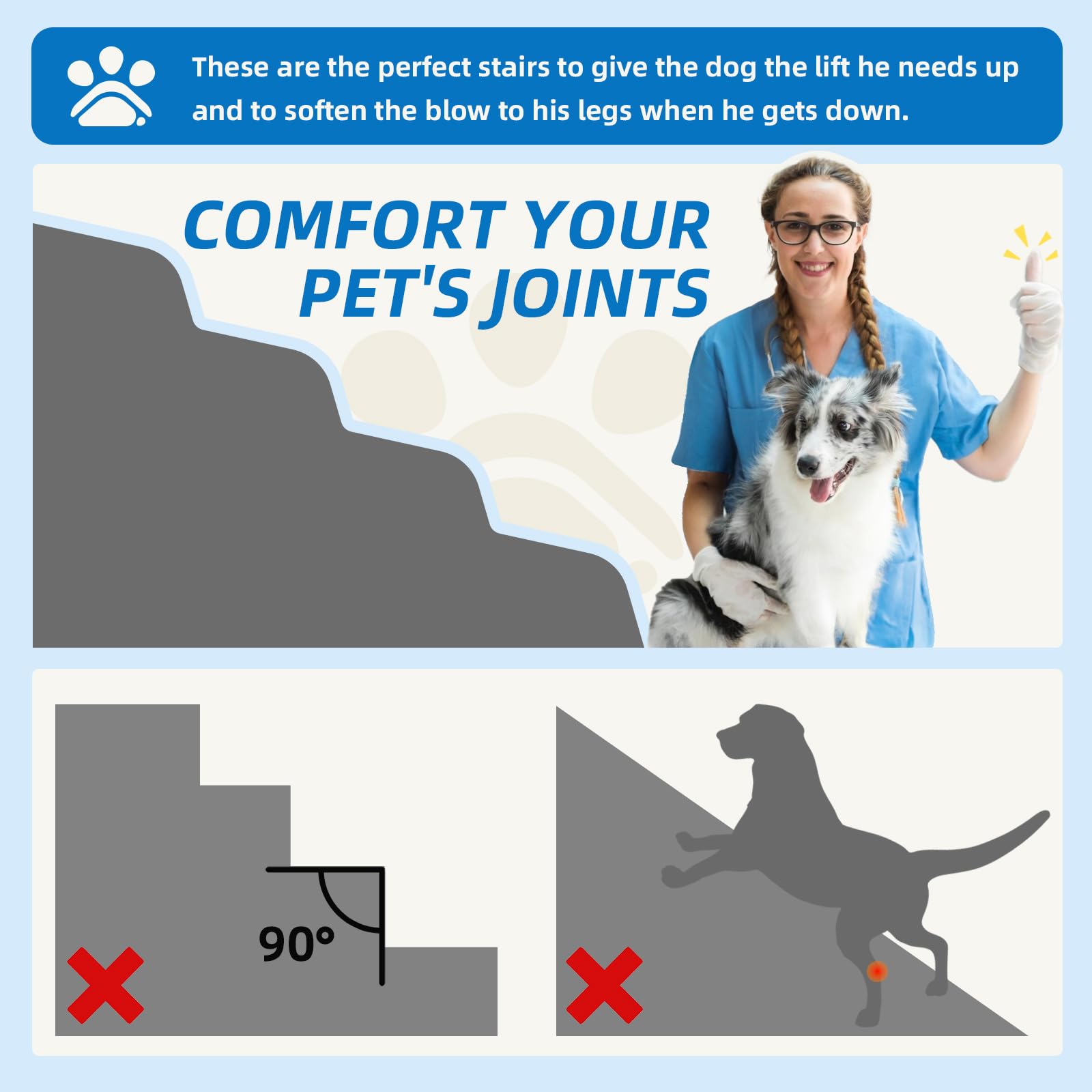 Dog Stairs 4 Steps for Small Dogs and Cats to Get on High Beds, Couch or Car, Pets Can Climb, Sit, Lie Down or Perch to Look Out
