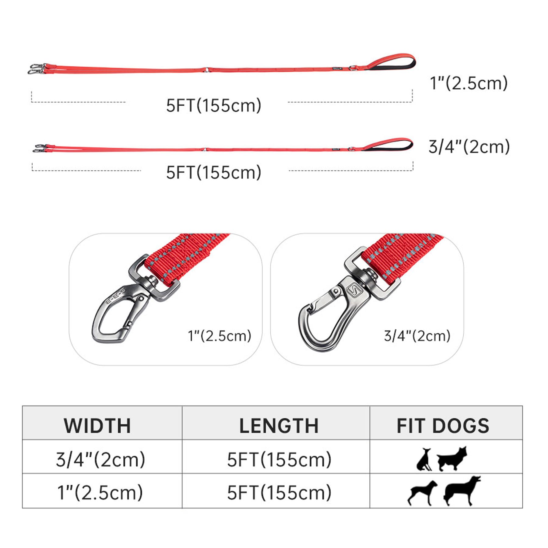 Excellent Elite Spanker Reflective Dual Dog Leash 5Ft Purple