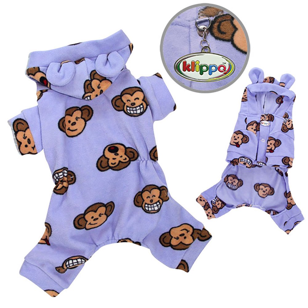 Klippo Silly Monkey Fleece Hooded Pajamas/Bodysuit/Loungewear/Coverall With Ears - Lavender - X-Large
