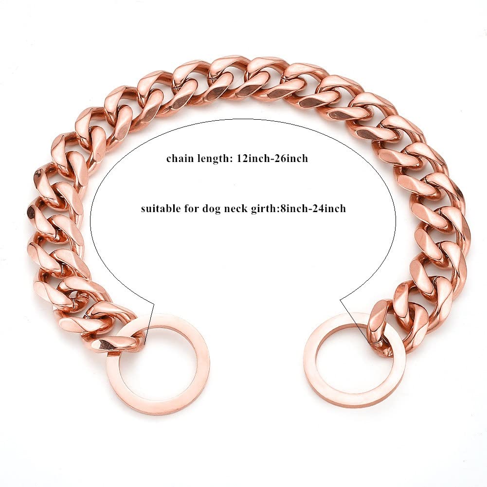 Rumypet Rose Gold Dog Chain Collar 11Mm/15Mm/19Mm Stainless Steel Cuban Link Chain Collar For Small Medium Large Dogs(19Mm,14Inc