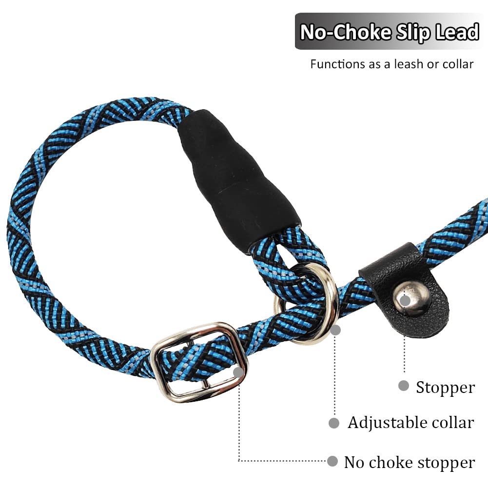 Sepxufore Long Slip Lead Dog Leash Reflective Anti-Choking 12 Ft/20 Ft/30 Ft/50 Ft Rope Training Leash For Medium Dogs Small Puppy Pets (50Ft, Blue)