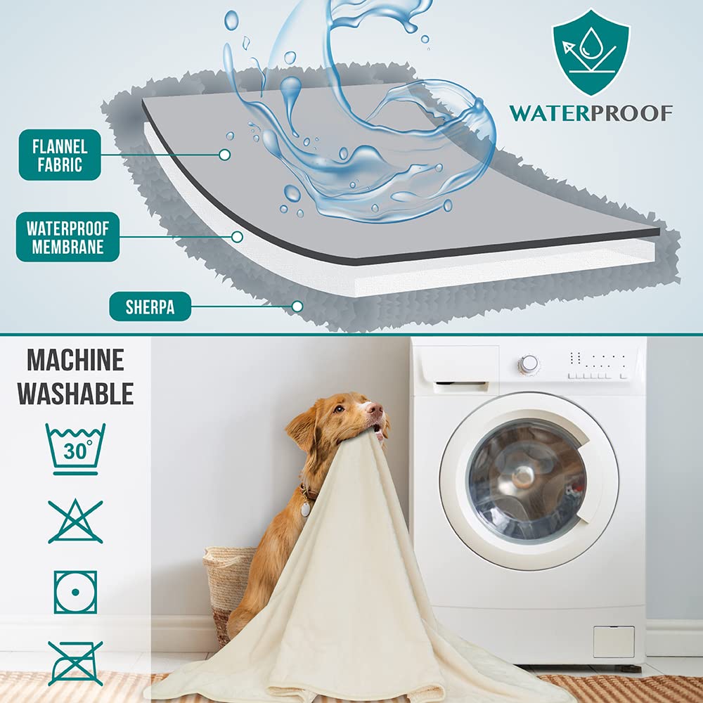 Petami Waterproof Dog Blanket For Small Medium Dogs, Pee Proof Pet Blanket Sherpa Fleece Couch Cover, Reversible Cat Throw Bed Sofa Protector, Soft Plush Washable Pad (Small 24X32, Beige)