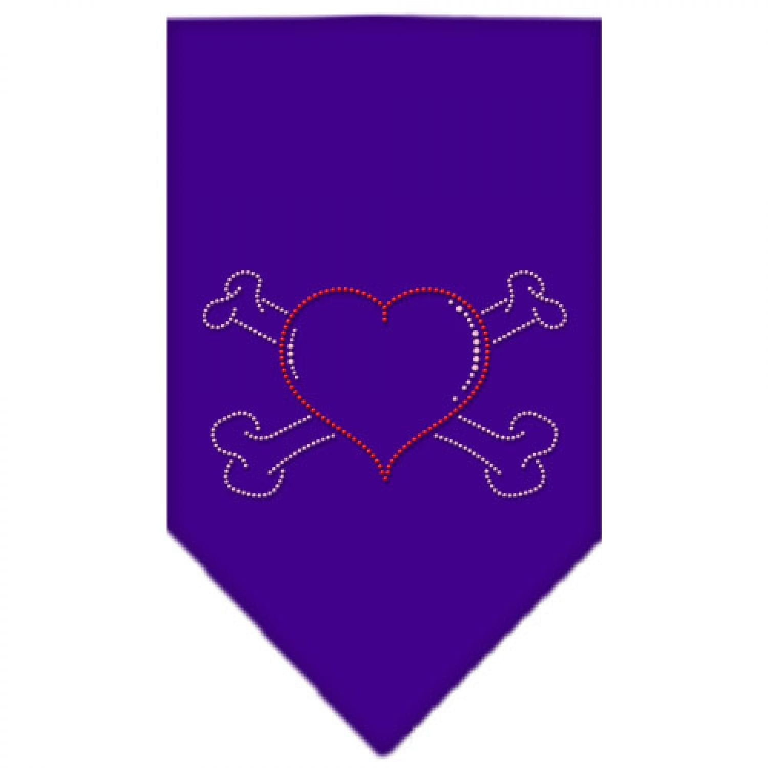 Mirage Pet Products Heart Cross Bone Rhinestone Bandana, Large, Purple