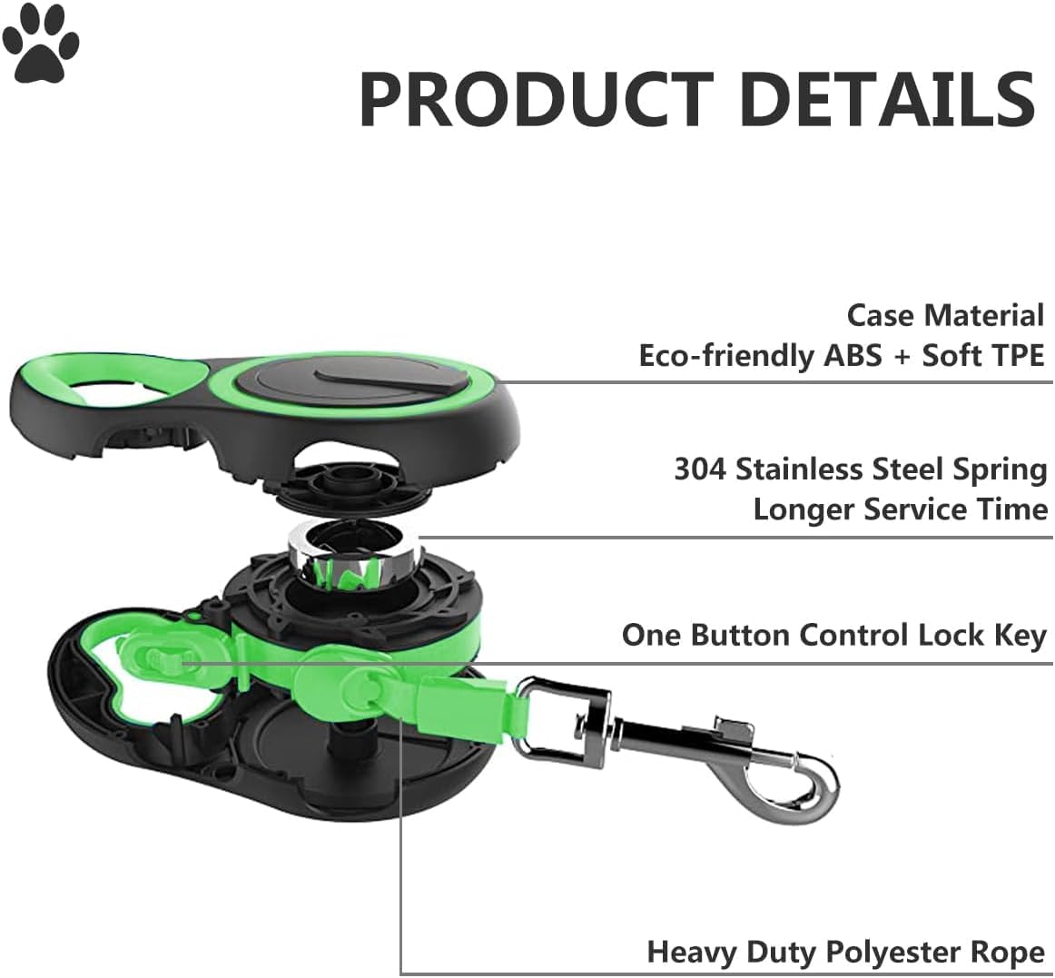 Haivebo Dual Retractable Dog Leash For 2 Dogs - 16Ft Heavy-Duty Retractable Leash For Small To Medium Dogs Up To 44Lbs, One-Hand