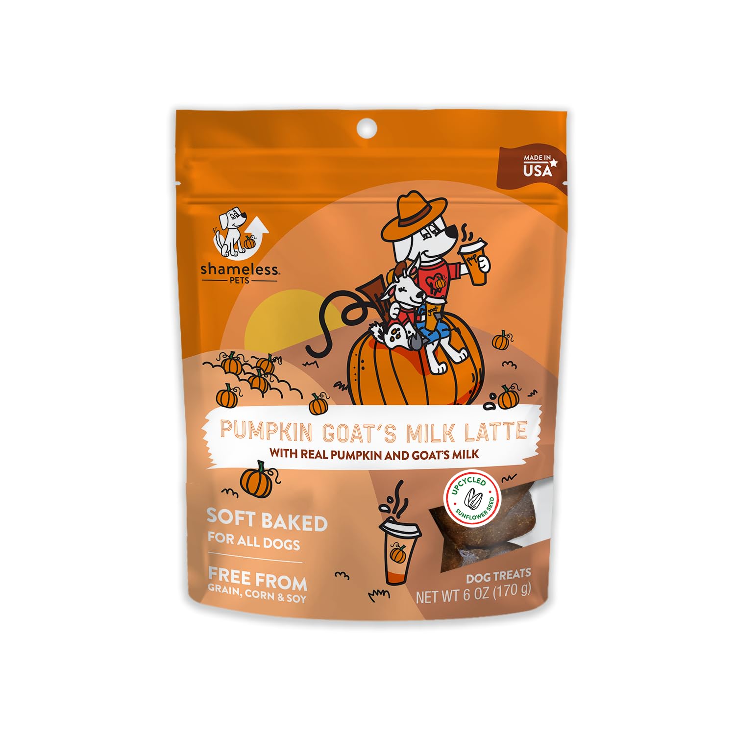 Shameless Pets Soft-Baked Dog Treats - Pumpkin Goats Milk Latte Grain-Free Dog Snacks for Medium & Large Dogs, Natural & Health