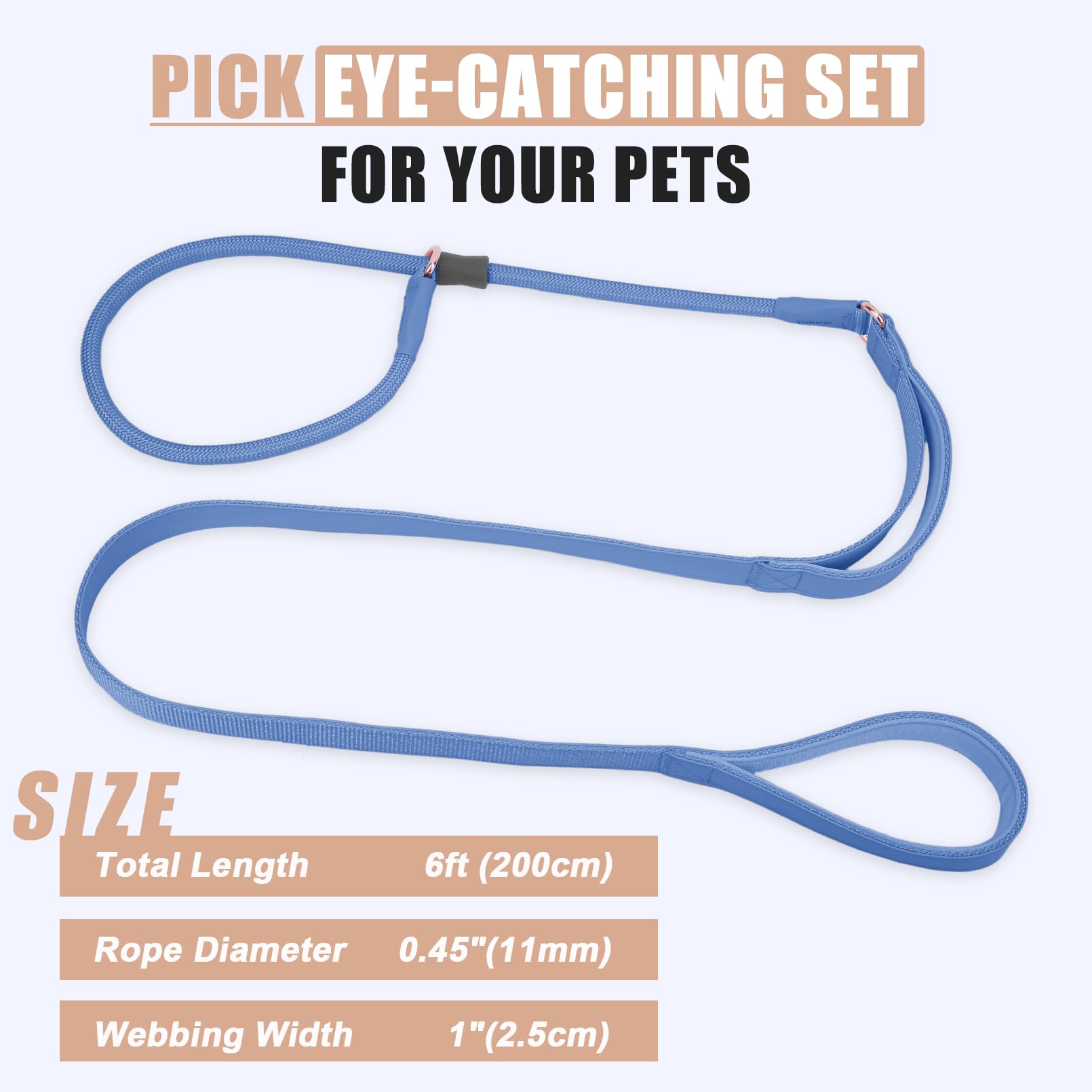 Slip Lead Dog Leash With Double Handle - Soft Leather Collar, Heavy Duty Nylon Lead For No Pull Walking - 6Ft Blue Purple For Sm