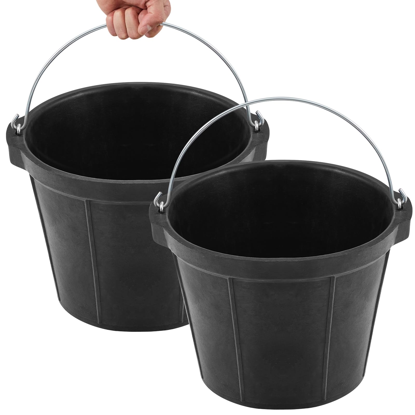 Sadnyy 2 Pcs Rubber Feeder Bucket, 8 Quart 2 Gallon Rubber Horse Feed Bucket with Handle Large Utility Feed Pan Dog Bowl Horse F