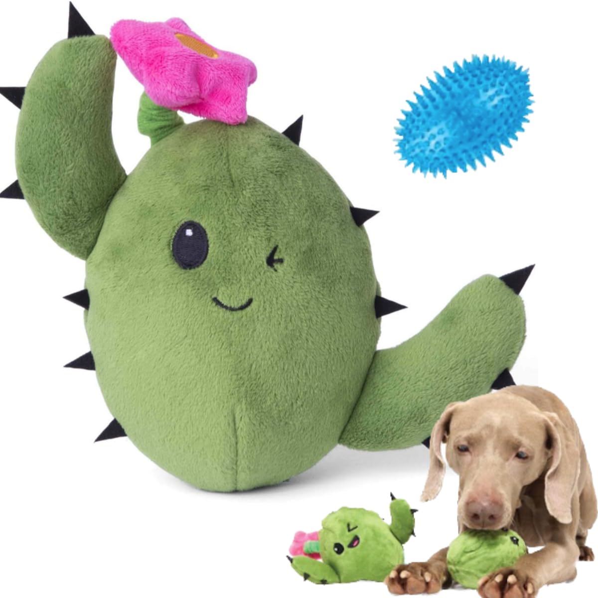 Barkbox 2 In 1 Interactive Plush Dog Toy - Rip And Reveal Toy For Dogs And Puppies - Stimulating Squeaky Pet Toys | Consuela Cactus (Large)