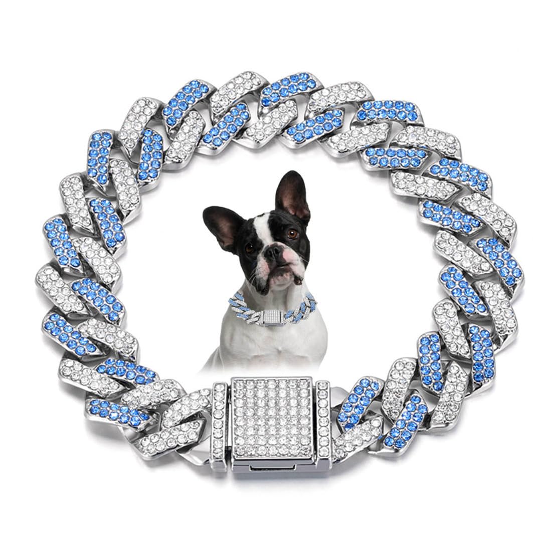 Dog Gold Chain, Diamond Metal Cuban Link Dog Collar,15Mm Wide Bling Sparkly Puppy Necklace For Small Medium Large Pet Dogs Cats 