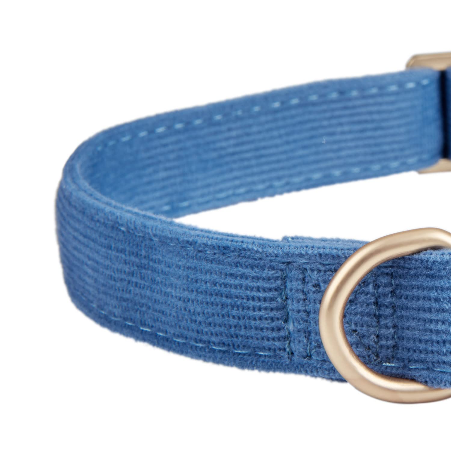 YUDOTE Soft Cotton Dog Collar with Metal Buckle Adjustable Heavy Duty Comfy Corduroy Collars for Small Medium Large Dogs,Blue,La