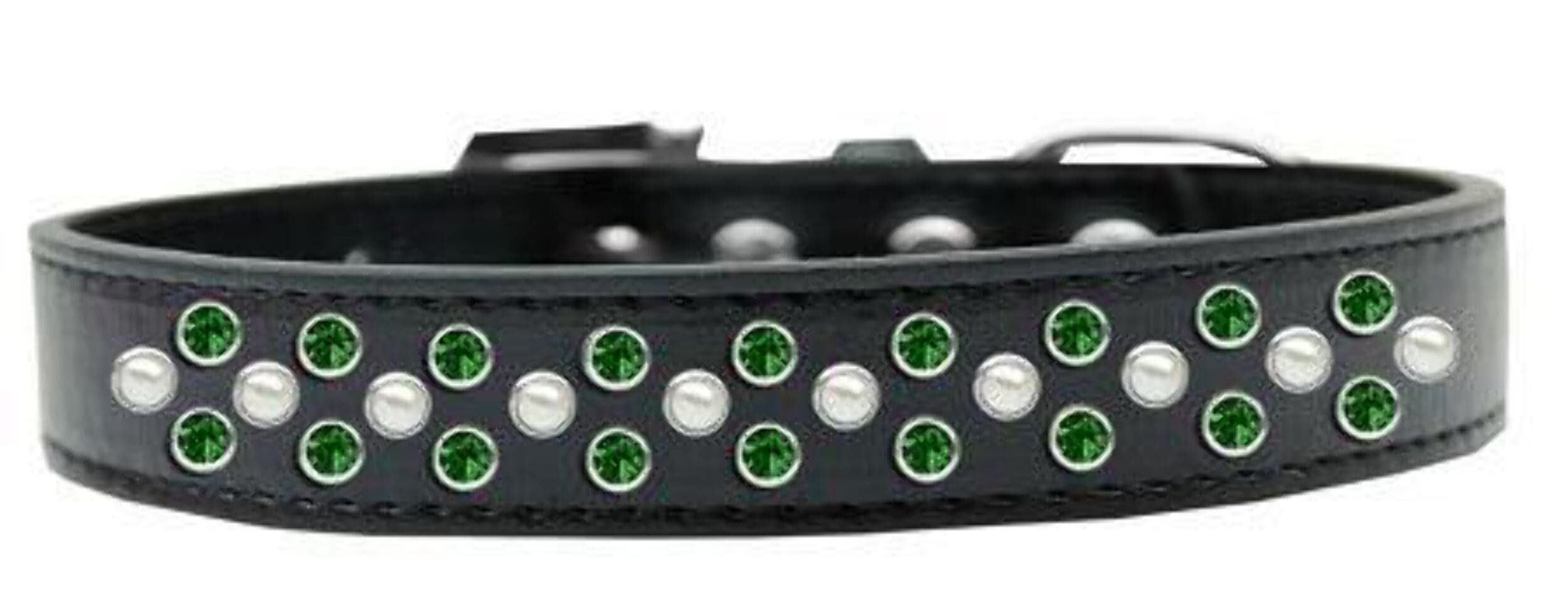 Mirage Pet Products Sprinkles Dog Collar with Pearl and Emerald Green Crystals, Size 14, Black