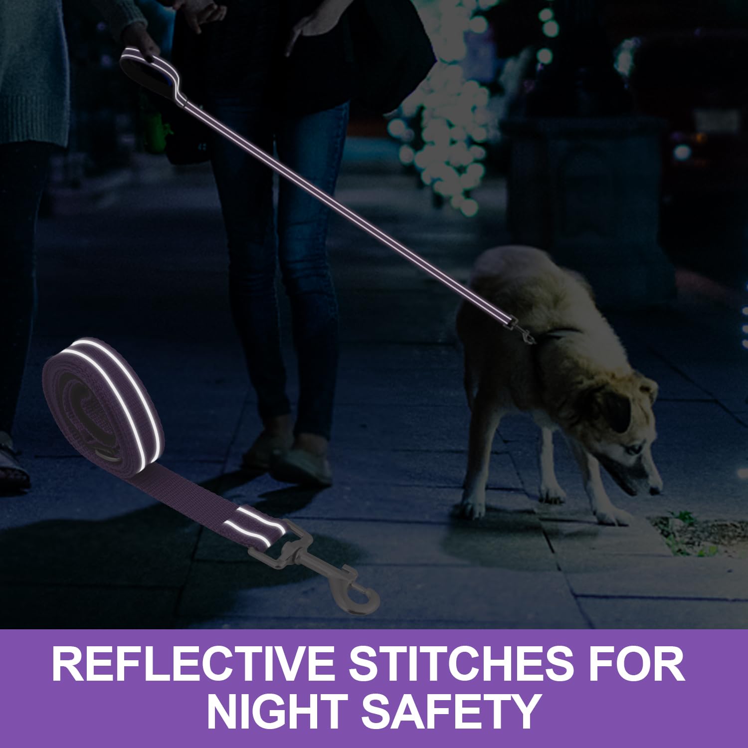 Usunyvora Reflective Nylon Dog Leash For Walking,Strong Dog Leash With Padded Handle For Medium And Large Dogs,4 Ft,Purple