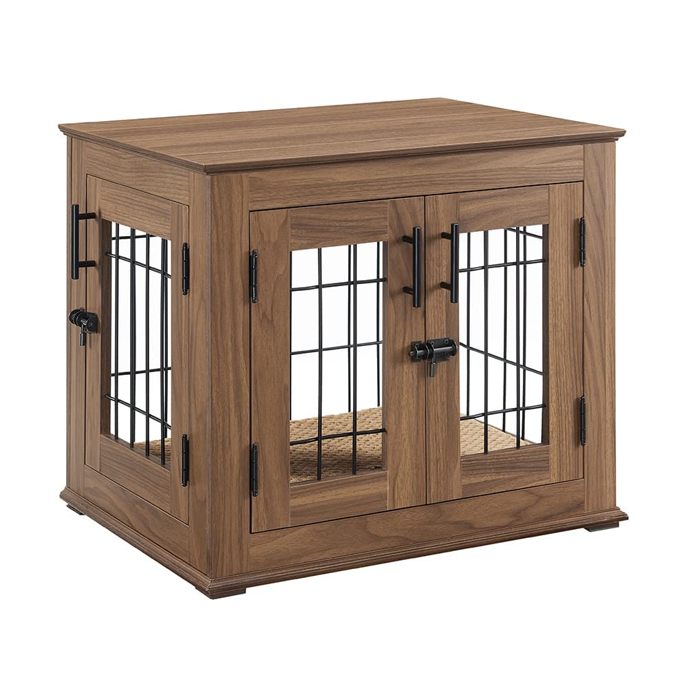 Beenbkks Furniture Style Dog Crate End Table, Wooden Wire Dog Kennel Double Doors With Pet Bed, Decorative Pet Crate Puppy Crate House Indoor For Small Dogs