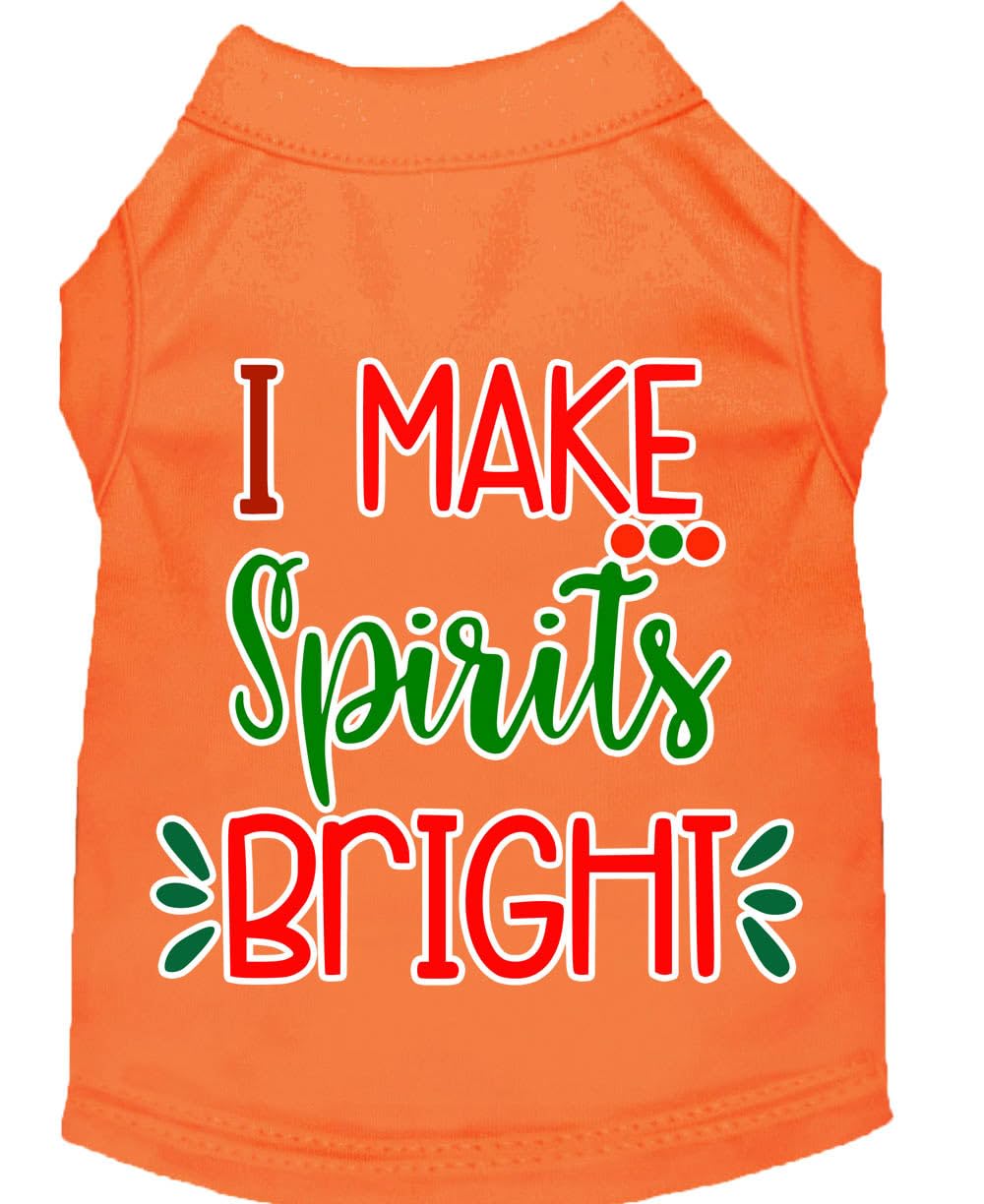 Christmas Pet Dog & Cat Shirt Screen Printed, "I Make Spirits Bright" Orange LG (10-14 lbs.)