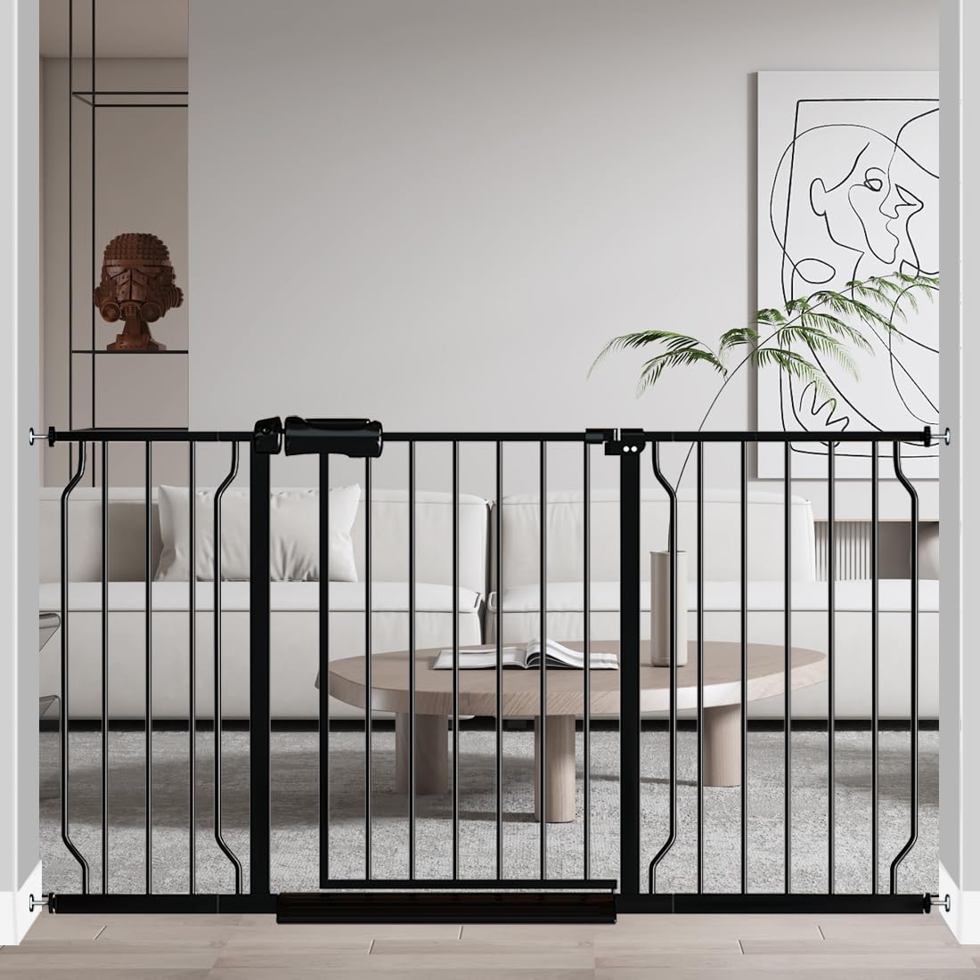 Fairy Baby Extra Wide Baby Gate Black 53-57.5 Inch Wide, Walk Through Pressure Mounted No Drill for Doorways, Long and Large Ten