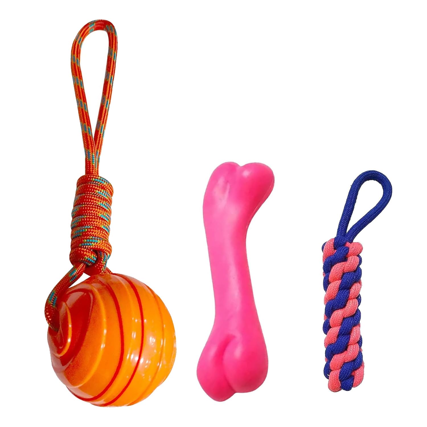 Emily Pets Puppies Teething Chew Toys For Boredom, Pet Dog Chew Toys With Rope Toys For Puppy And Small Dogs (Pack Of 3, Color M