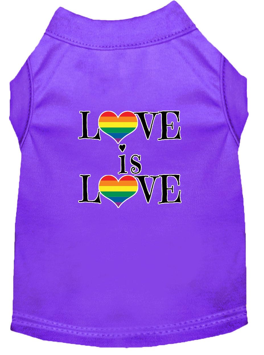 Pet Dog & Cat Shirt Screen Printed, "Love Is Love" Purple XS (0-3 lbs.)