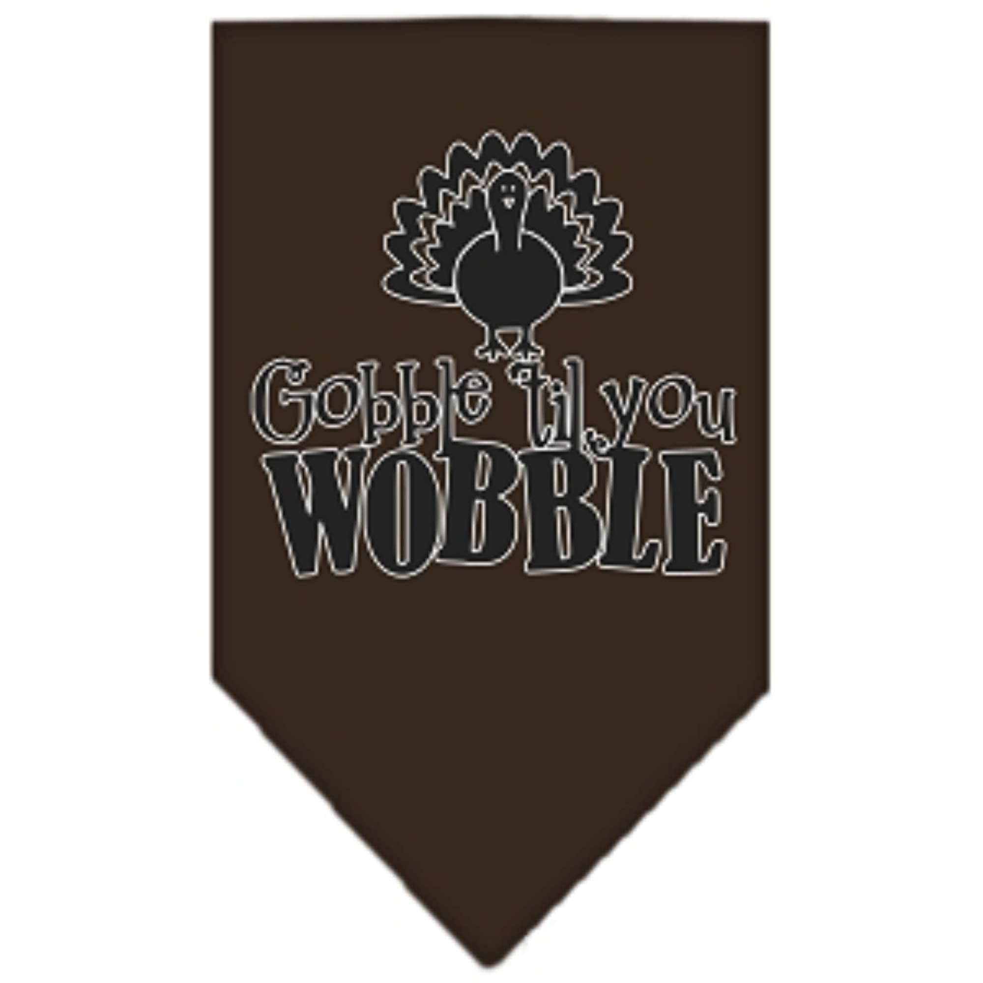 Pet and Dog Bandana Screen Printed, "Gobble Til You Wobble" Cocoa Large