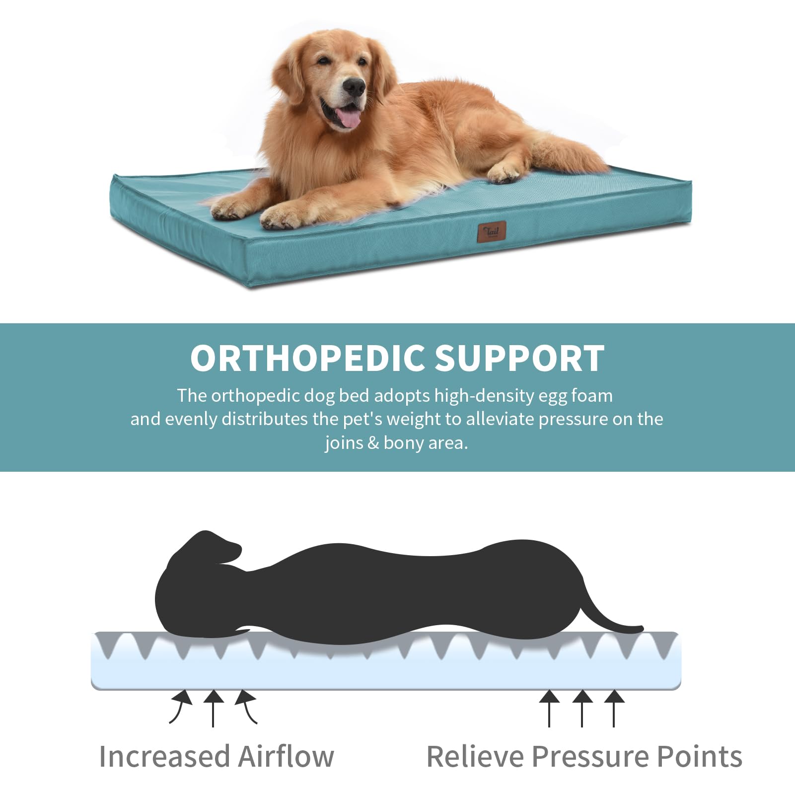 Tail Stories Outdoor Dog Bed For Medium Dogs, Waterproof Dog Crate Bed For Puppy Beds, Orthopedic Egg Crate Foam Pet Bed With Wa