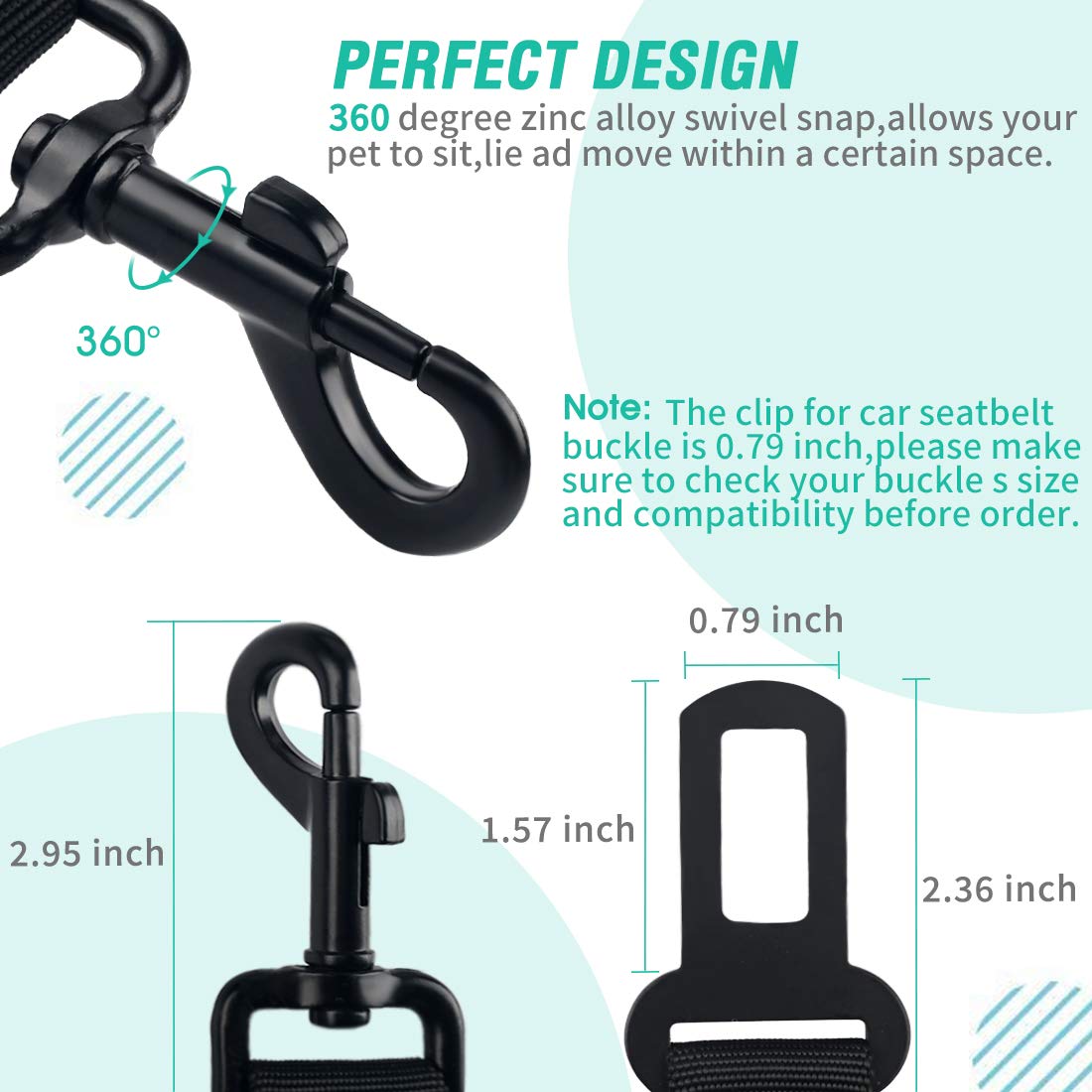 Cooyoo Dog Seat Belt,3 Piece Set Retractable Dog Car Harness Adjustable Dog Seat Belt For Vehicle Nylon Pet Safety Seat Belts Heavy Duty & Elastic