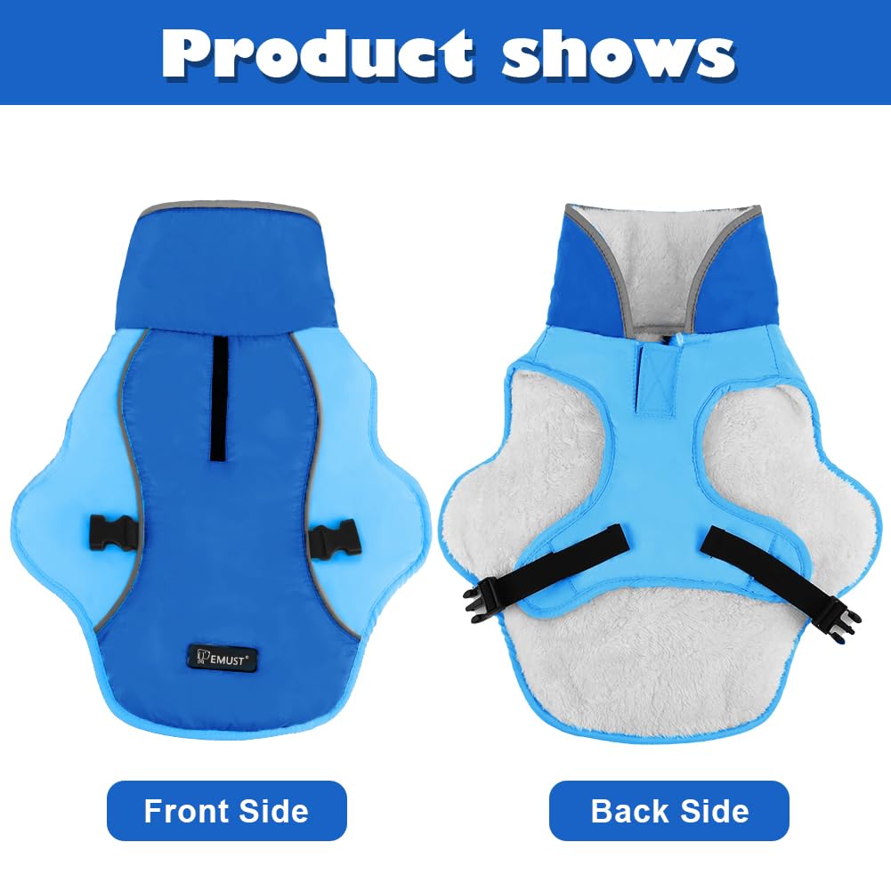 EMUST Dog Coat Winter, Warm Dog Snow Jacket for Winter, Adjustable Small/Medium/Large Dog Coat/s for Winter, New Blue, L