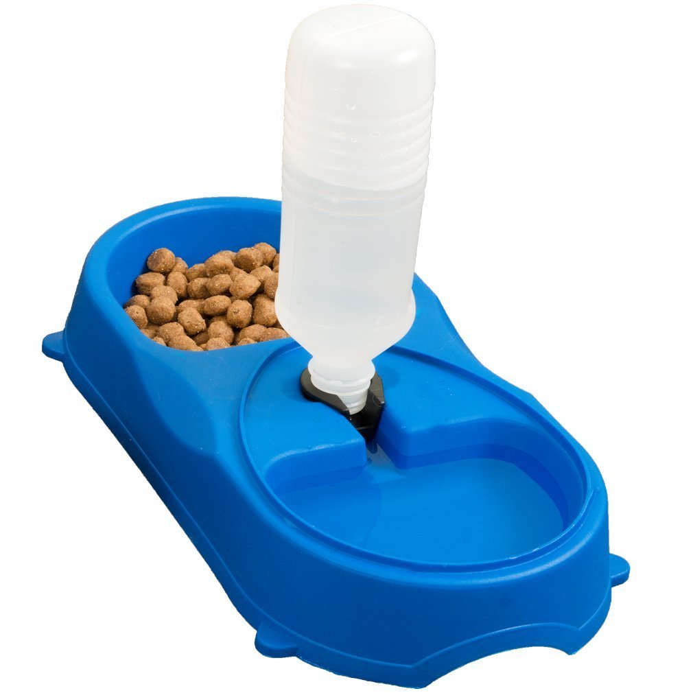 Pets Empire Dual Port Pet Dog Cat Bowl, Automatic Water Dispenser Feeder Utensils Bowl, Drinking Fountain Food Dish (Color May V