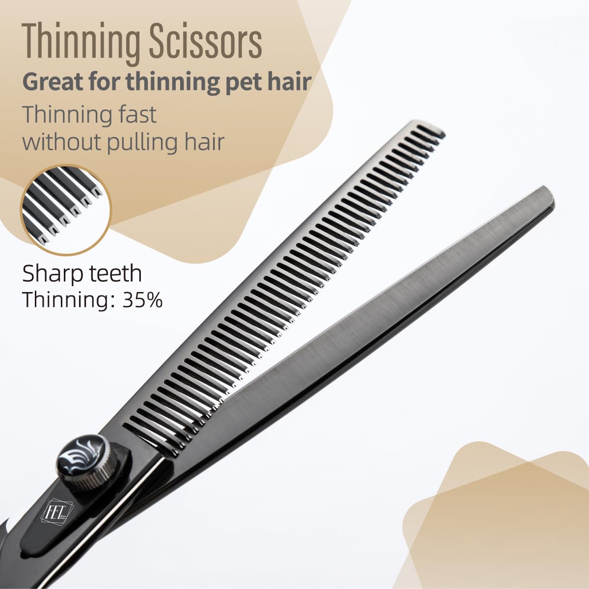 Fenice Totem Dog Grooming Scissors: 7.5 Inch Bright Black Pet Thinning Shears Made Of Japanese 440C Advanced Stainless Steel Pro