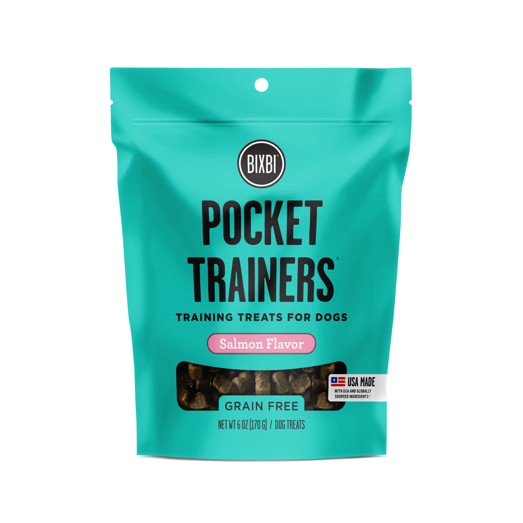 BIXBI Pocket Trainers, Salmon (6 oz, 1 Pouch) - Small Training Treats for Dogs - Low Calorie and Grain Free Dog Treats, Flavorfu