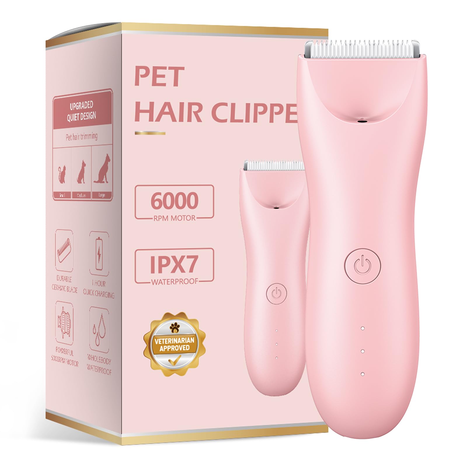 Founouly Handy Dog Cat Clippers - Professional Cordless Grooming Tools - Low Noise Pet Hair Trimmer Kit, Ts032, Pink