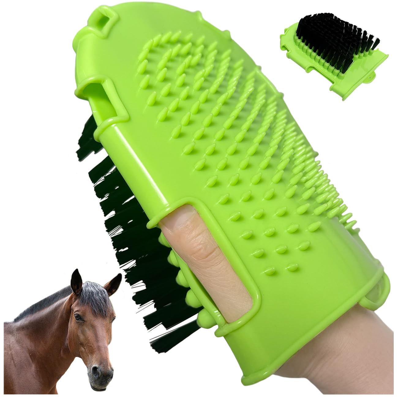 La La Pet Rubber Brush Scraper for Horse Care Double-Sided Animal Grooming Mitt Handheld Glove Brush Professional Horse Bathing 