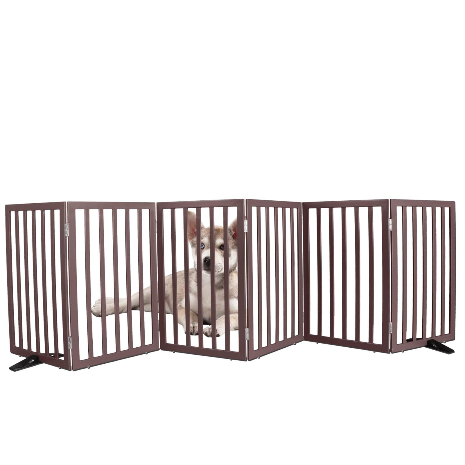 ZJSF Freestanding Indoor Dog Gate for House Foldable Wood Puppy Gate for Doorways Pet Gate for Stairs Extra Wide Pet Fence, Brow