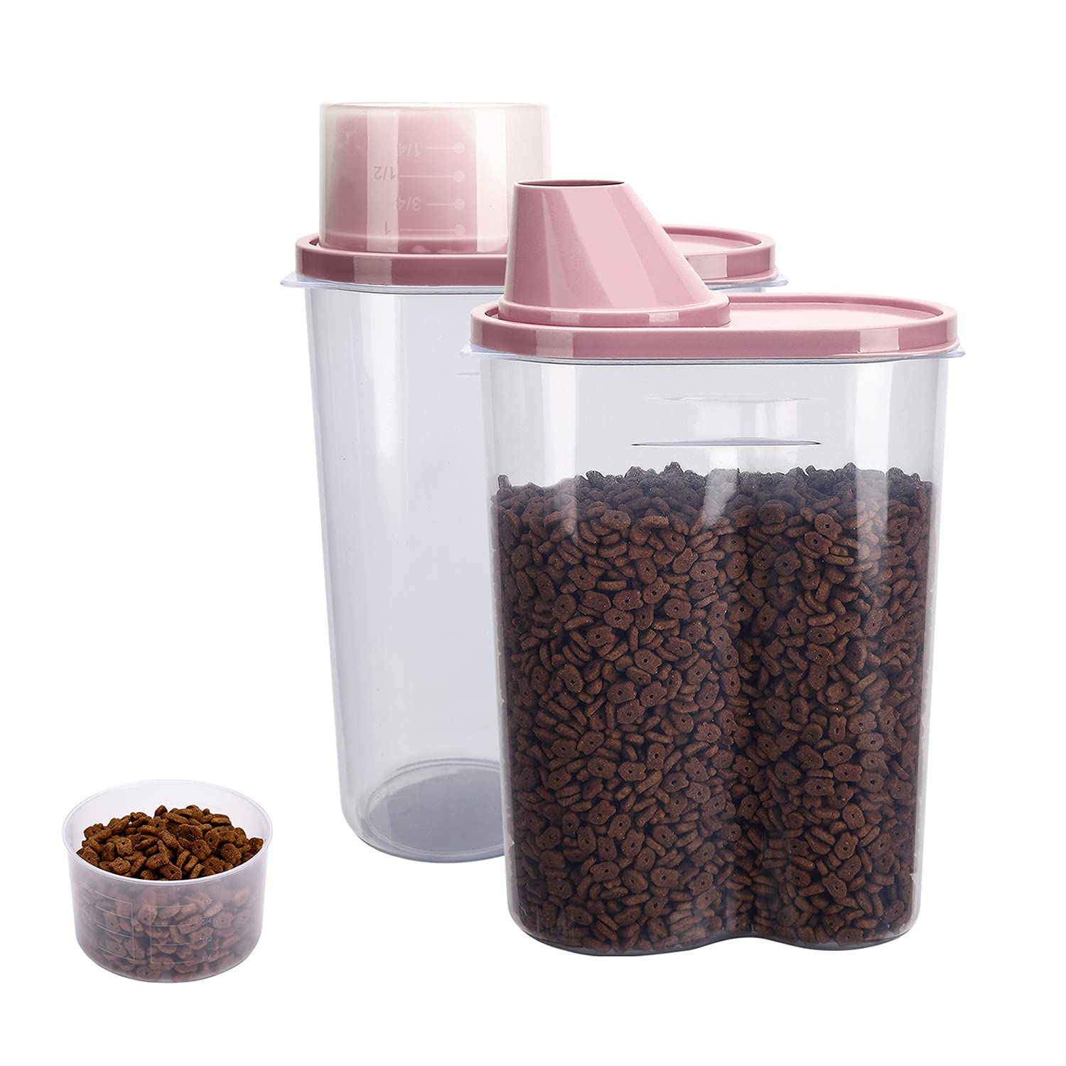 GreenJoy 2 Pack 2lb/2.5L Pet Food Storage Container with Measuring Cup, Can Covers and Bowl for Small Dog, Cat, Waterproof-BPA F