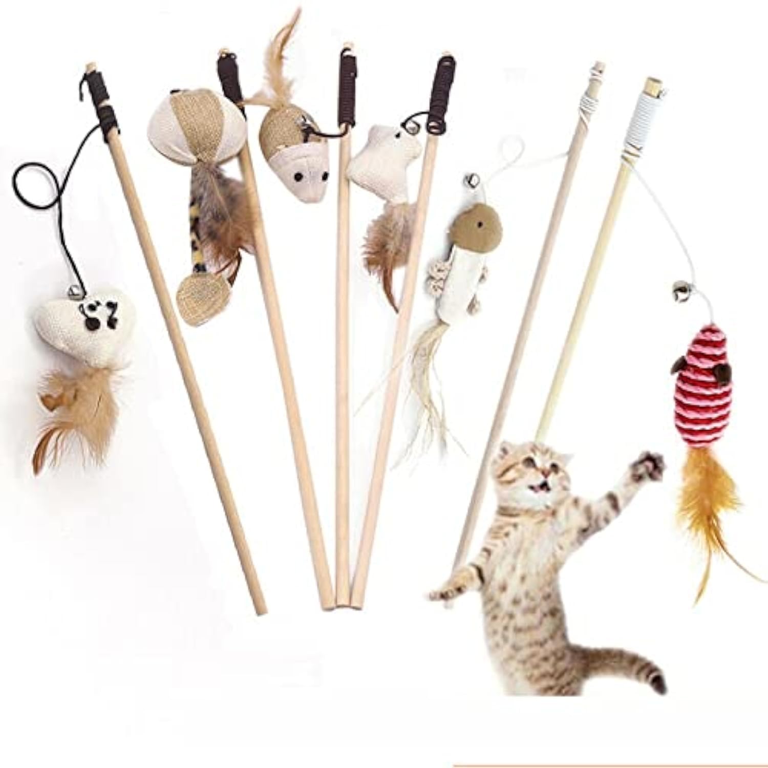 Pets Empire Wooden Cat Wand, Interactive Feather Toy, Wood Teaser Wands, Pet Fishing Rod With Feathers, Fun Catcher Cats Stick T