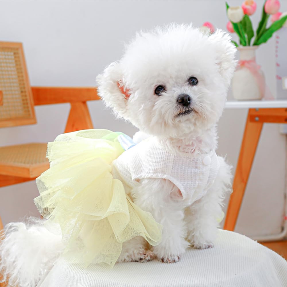 Anelekor Dog Easter Outfit With Embroidered Bunny Patterns And Cute Pompom Holiday Puppy Dress Bow Small Dog Tutu Cat Apparel Fa