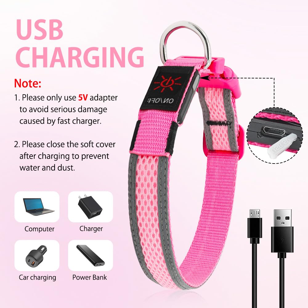 Illumifun Led Dog Collar, Usb Rechargeable Light Up Dog Collar Glow In The Dark, Adjustable Safety Pet Collar For Night Walking