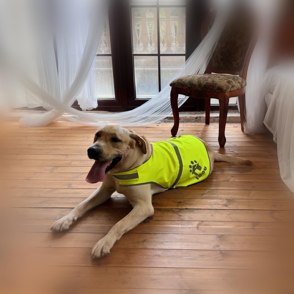 Idou Yellow Reflective Dog Safety Vest - High Visibility For Walking, Jogging & Training/Oxford/Size Xl