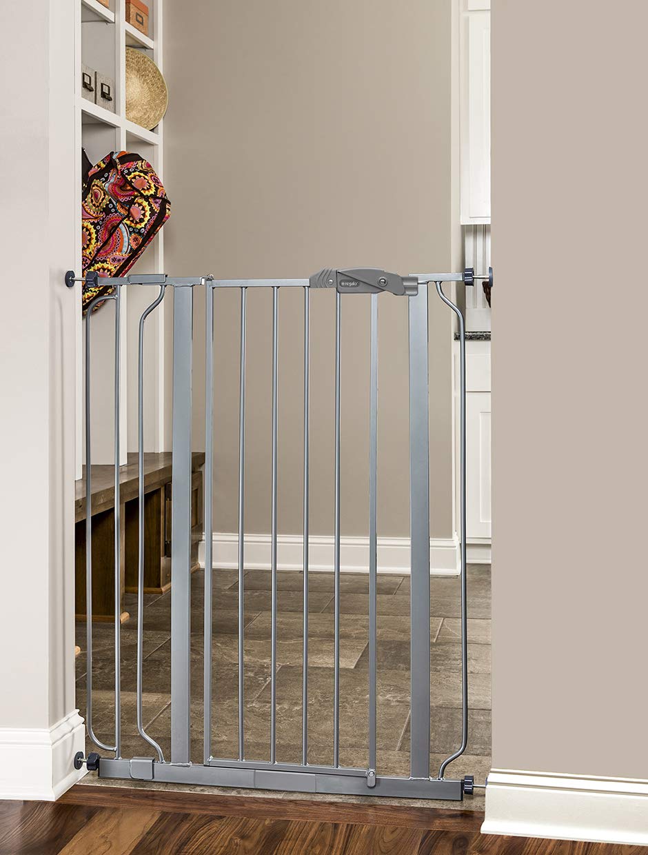 Regalo Easy Step Extra Tall Walk Thru Baby Gate, Platinum, 29-36.5W x 36H, Includes 4-Inch Extension & Pressure Mount Kit