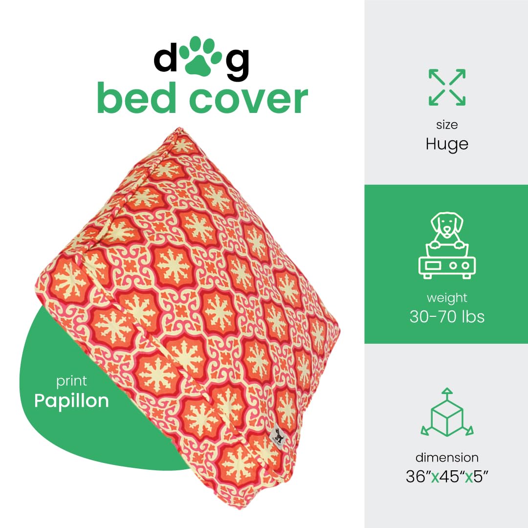 Molly Mutt Huge Dog Bed Cover - Papillon Print - Measures 36”X45”X5’’ - 100% Cotton - Durable - Breathable - Sustainable - Machine Washable Dog Bed Cover