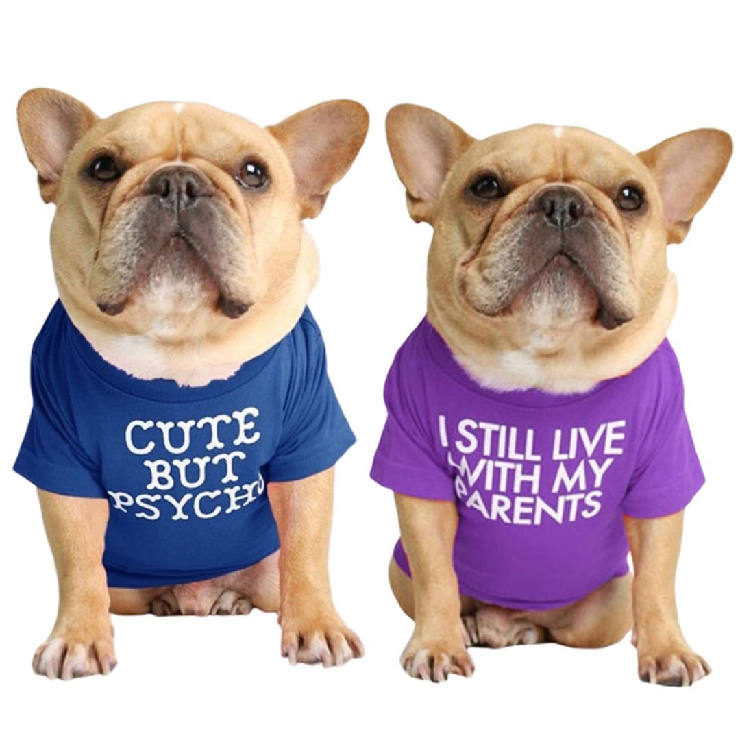 Kutkut Combo Of 2 Pet Dog Breathable Stretchy Round Neck T-Shirt | Small Dogs Summer Soft Cotton Tshirt | French Bulldog Pug Shi